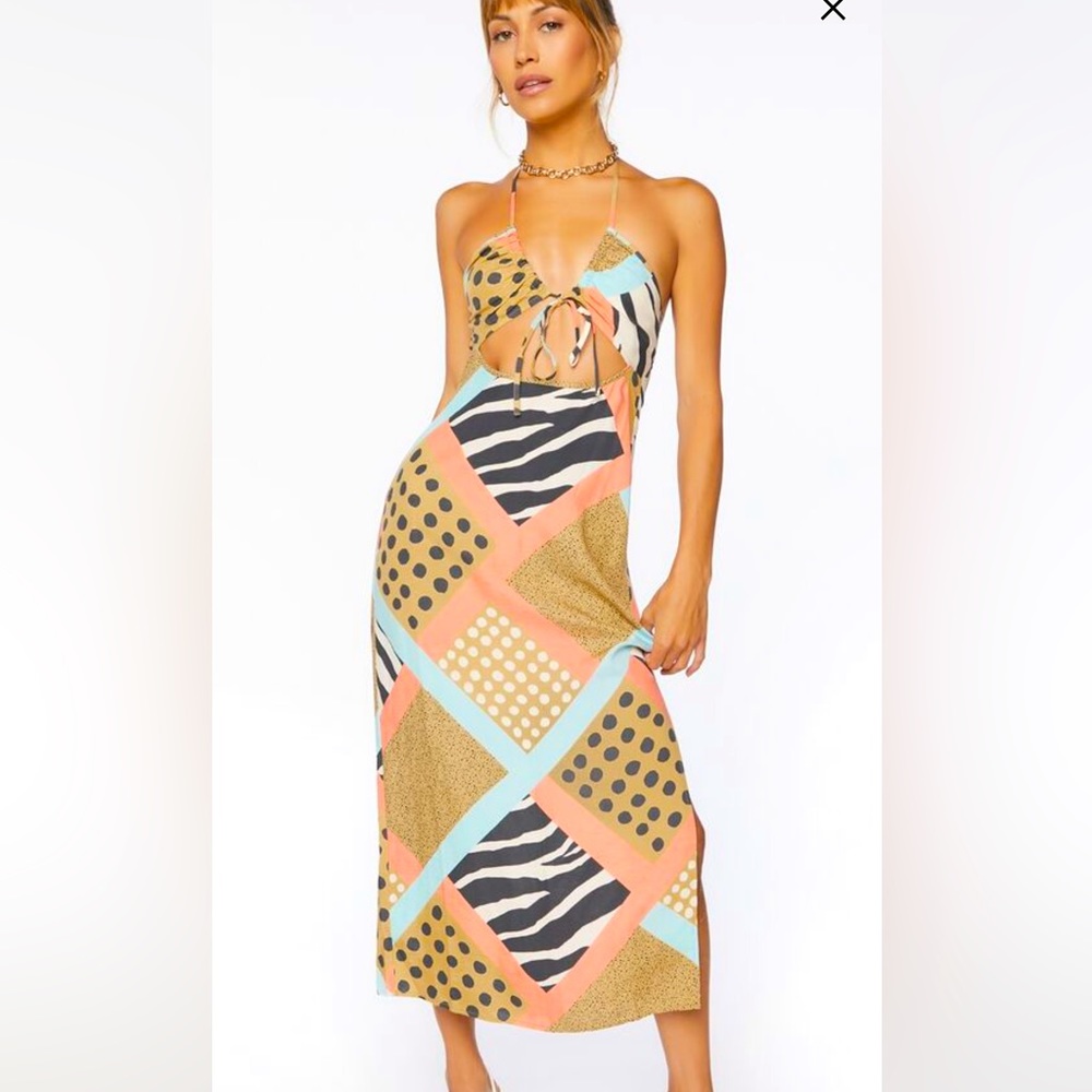 Cut out midi dress w/animal print design, avant garde style | M